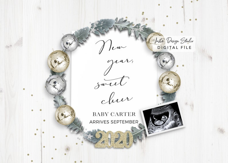 NEW YEAR'S EVE personalized pregnancy announcement digital NEW YEAR, SWEET ...