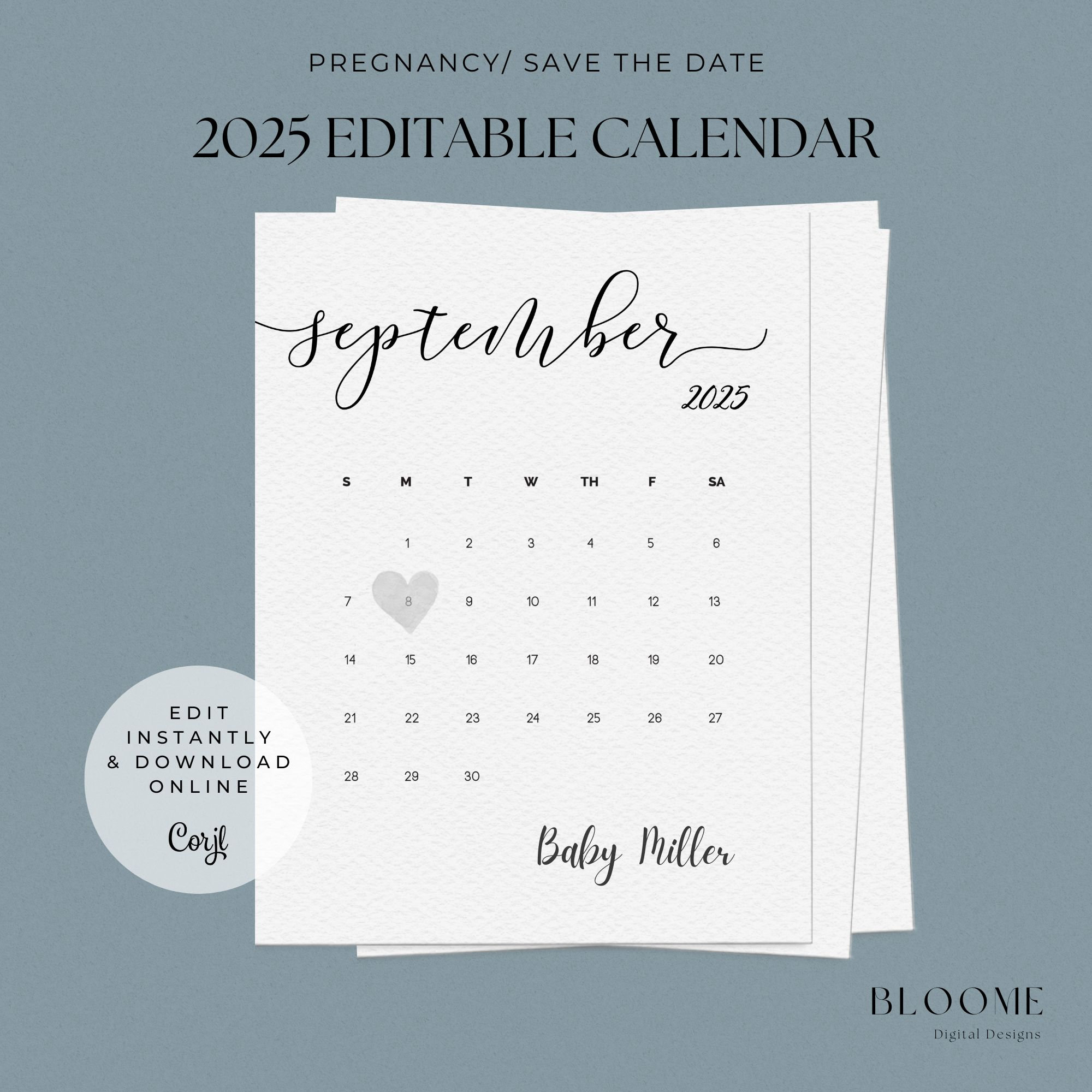 2025 Editable Calendar Instant Download Pregnancy Announcement Calendar Save the Date Calendar - Etsy