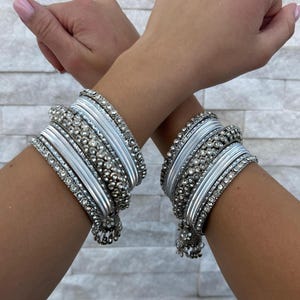 Silver bangles with silver stone kadas with ghunghroo, Wedding bangles, Indian Jewelry BD10
