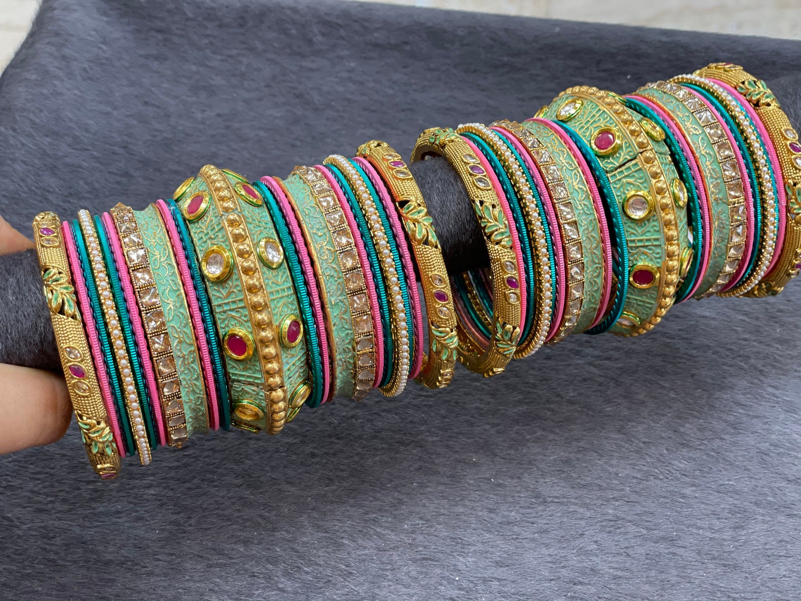 Kundan Bangle Set Handpainted Work on Bangles Can Be Etsy