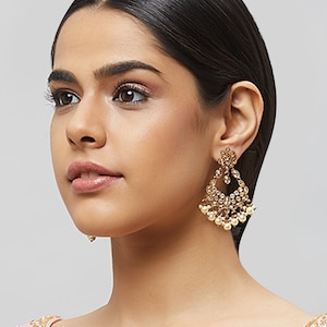 Antique gold earrings with different color accents, gold earrings, Indian earrings, Indian jewelry ERD3