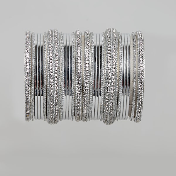 Silver bangles with silver stone kadas , Wedding bangles, Indian Jewelry BD11