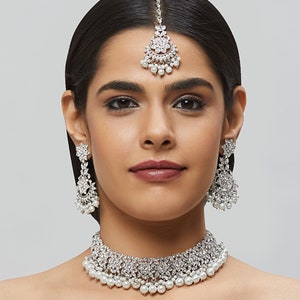 Antique gold chocker set with different color accents , Indian flexible choker with long earrings and maangtikka, Indian jewelry NSD1