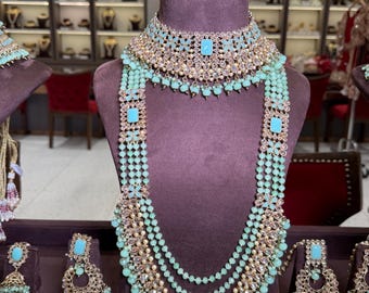 Antique Gold Bridal Jewelry Set: Maharani Choker, Pearl Embellishments with mint beads