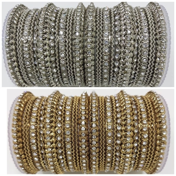 Indian metal bangle set in Antique Silver and Antique gold plating with silver gold Rhinestones