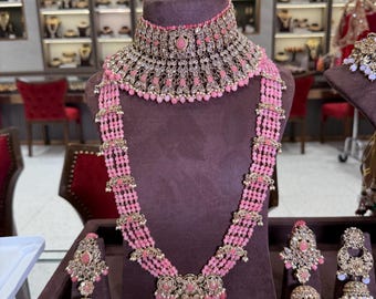 Antique Gold Bridal Jewelry Set: Maharani Choker, Pearl Embellishments with pink accents