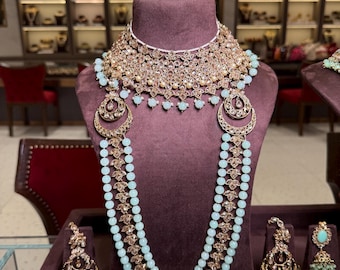 Antique Gold Bridal Jewelry Set: Maharani Choker, Pearl Embellishments with mint beads