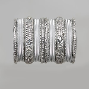 Silver Bangle set with silver stones, Wedding Bangles, Indian jewelry BD12
