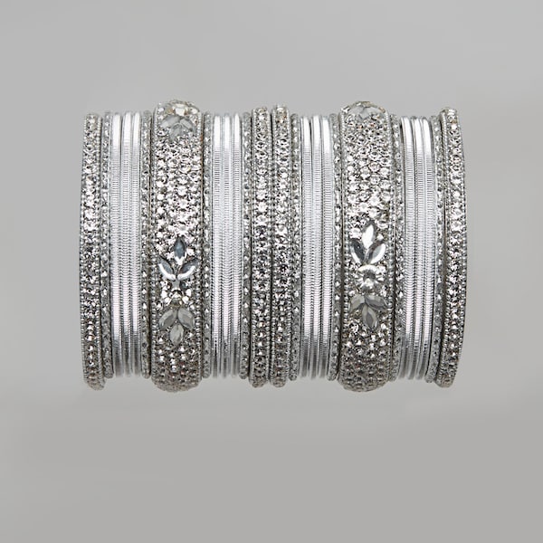 Silver Bangle set with silver stones, Wedding Bangles, Indian jewelry BD12