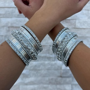 Silver bangles with silver stone kadas , Wedding bangles,Indian Jewelry BD9