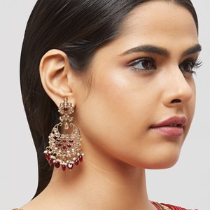Antique gold earrings with different color accents, gold earrings, Indian earrings, Indian jewelry ERD2