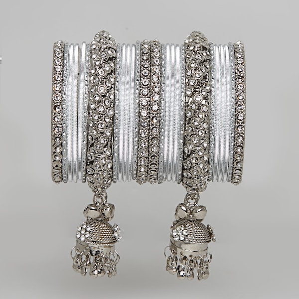 Silver bangles with silver stone kadas with ghunghroo, Wedding bangles, Indian Jewelry BD10