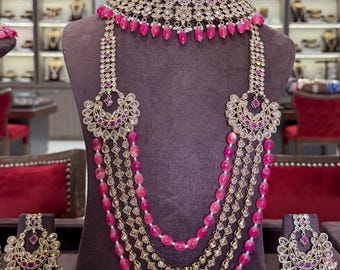 Antique Gold Bridal Jewelry Set: Maharani Choker, Pearl Embellishments with ruby accents