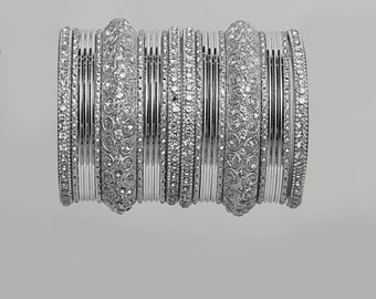 Silver bangles with silver stone kadas , Wedding bangles,Indian Jewelry BD9