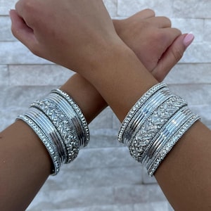 Silver Bangle set with silver stones, Wedding Bangles, Indian jewelry BD12