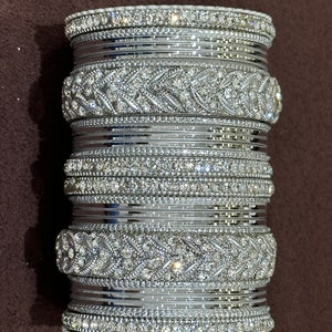 Silver Bangle set with silver stones, Wedding Bangles, Indian jewelry BD12