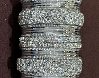 Silver Bangle set with silver stones, Wedding Bangles, Indian jewelry BD12