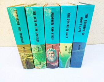 Vintage 70s Religious Book Set: Library Decor, Multi Color