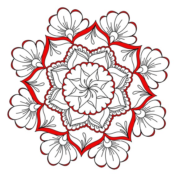 Printable Foral Manadala Coloring Page adult coloring page | Etsy