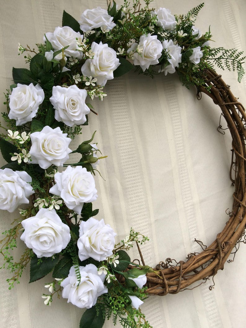 White Rose Wreath for Front Door Sympathy Wreath Cemetery Etsy
