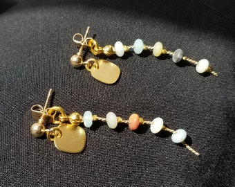 Agate long earrings with metal charm