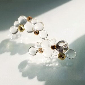 UV resin bubble earrings with beige rhinestone