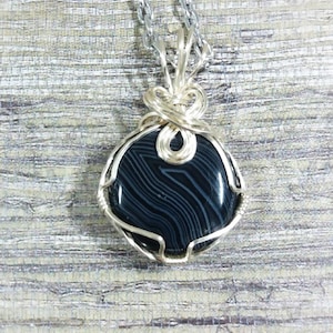 Wire Wrapped Agate Pendant - This Beautiful Agate Stone has Distinct Gray Banding