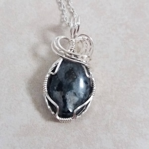 Wire Wrapped Labradorite Pendant - Beautiful Blue Labradorite Catches Light at Different Angles