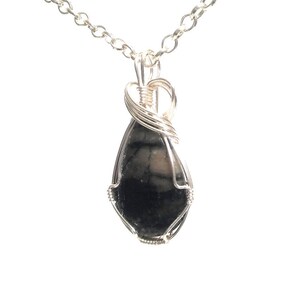 Marble Teardrop Pendant - Black and Gray Wire Wrapped Marble - Polished Marble Teardrop Shaped Pendant