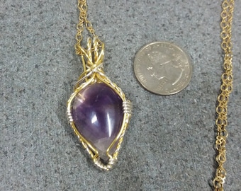 Two Tone Wire Wrapped Amethyst Pendant - This beautiful Gemstone has Varying Shades of Translucent Purple