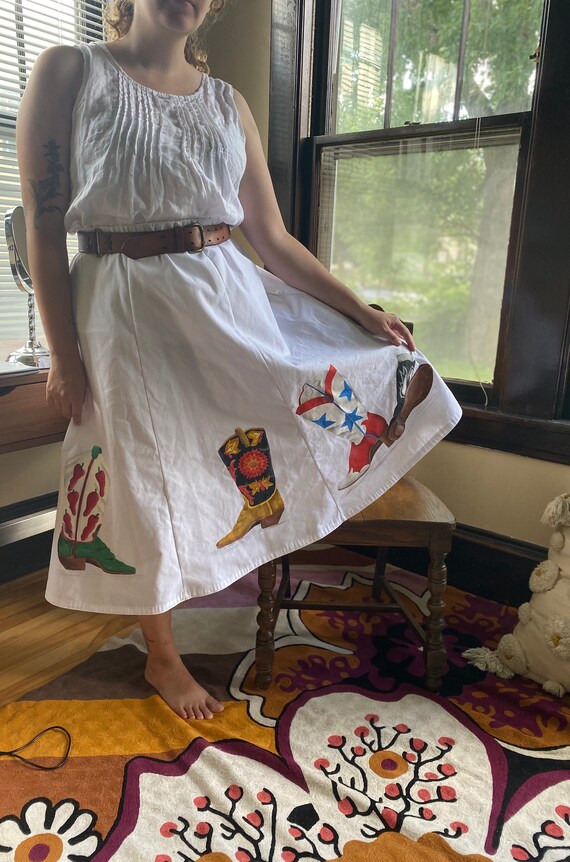 Vintage 70s 80s White Elastic-Waist Handpainted Co