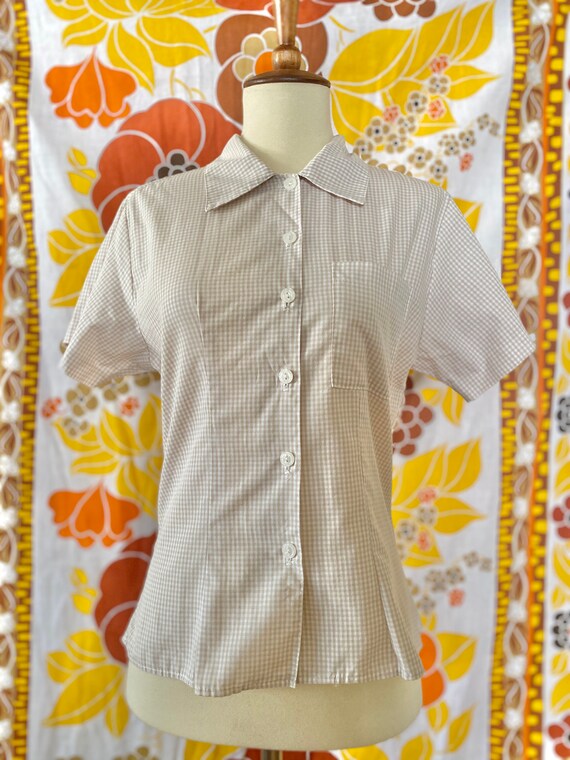 Vintage 50s 60s Peggy Made in U.S.A. Beige Gingham