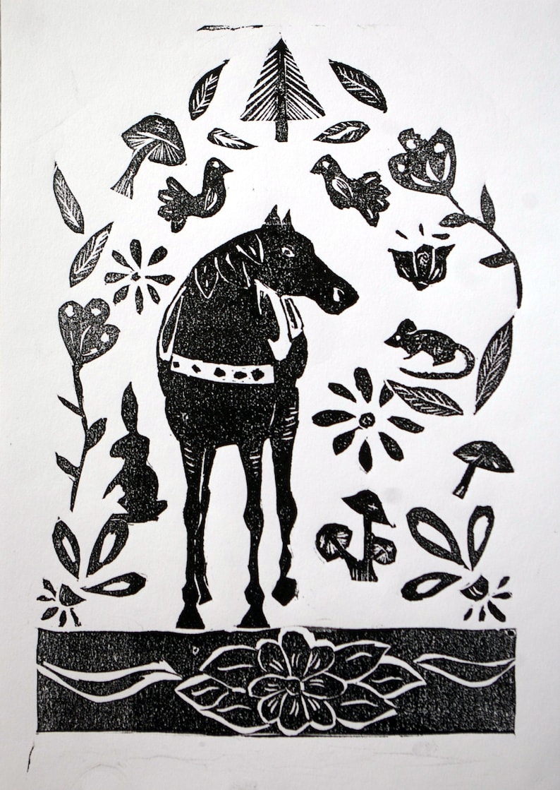 work of art limited edition print horse decor scandinavian design original prints Linol print