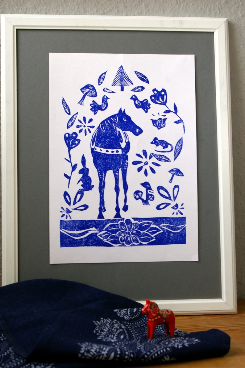 work of art limited edition print horse decor scandinavian design original prints Linol print