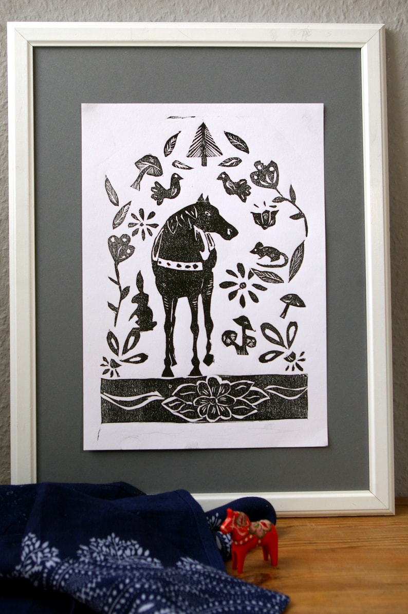 work of art limited edition print horse decor scandinavian design original prints Linol print