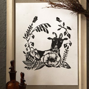 original linocut, hand-printed, limited, decoration, picture, poster, mural, original artwork, b/w, animal picture