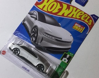 White Lucid Air Hot Wheels 1/64th scale.  Hotwheels die cast metal car, 147/250