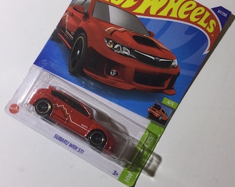 Red Subaru WRX STI Hot Wheels 1/64th scale.  Hotwheels die cast metal car, 67/250