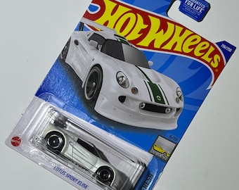 Pearl white with green stripe Lotus Sport Elise Hot Wheels 1/64th scale.  Hotwheels die cast metal car, 136/250