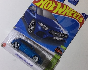 Blue 2019 Mercedes-Benz A-Class Hot Wheels 1/64th scale.  Hotwheels die cast metal car, 18/250