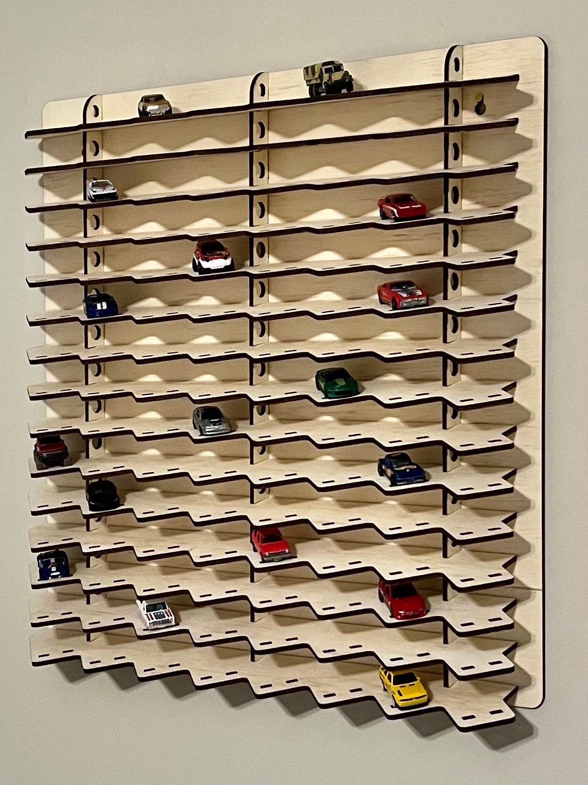 120 Car Hot New Display Case Diagonal W Tilted or Flat Shelves Holds Toy Die Cast Cars Show off Your 1 64th Scale Wheels Made in USA Etsy