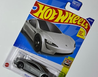Metallic Silver Tesla Roadster Hot Wheels 1/64th scale.  Hotwheels die cast metal car, 162/250
