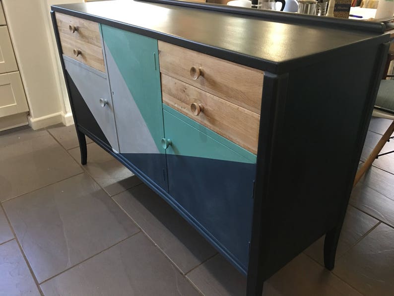 COMMISSION; 1950/'s retro English concave sideboard; all original Vintage; mid century MCM painted to order