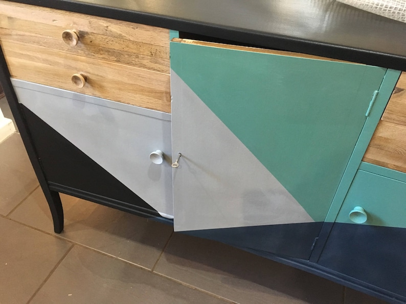 COMMISSION; 1950/'s retro English concave sideboard; all original Vintage; mid century MCM painted to order