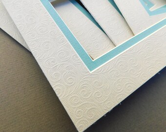 Cinco tapetes para cuadros con núcleo blanco de 5x7, marfil/azul claro