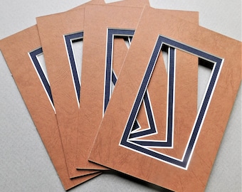 Four 5x7 Double White Core Picture Mats, Brown/Navy