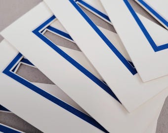 Six 5x7 White/Blue Picture Mats, White Core