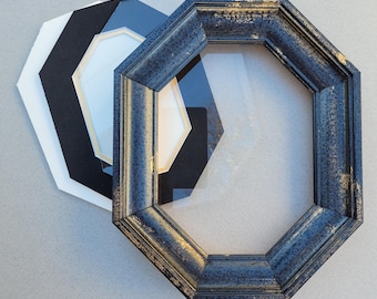 New Octagonal Complete Picture Frame Kit, Black and Gold for a 4x6 Picture