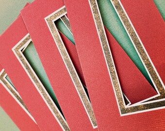 Vier 5x7 Rot/Braun Gold Passepartouts, regulärer Kern