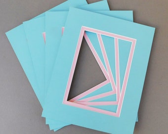 Cuatro tapetes para cuadros de 8x10, azul claro/rosa, núcleo blanco